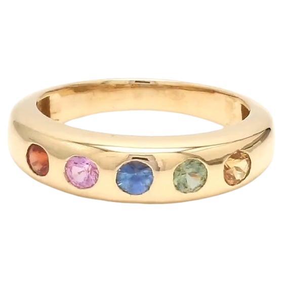 Anello con zaffiro naturale multicolore in oro 14k
