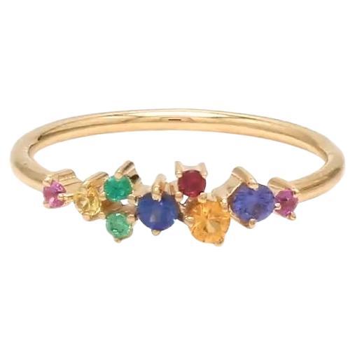 Anello con zaffiro naturale multicolore in oro 14k
