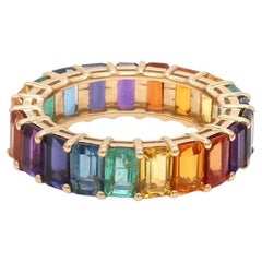 Anello con zaffiro naturale multicolore in oro 14k