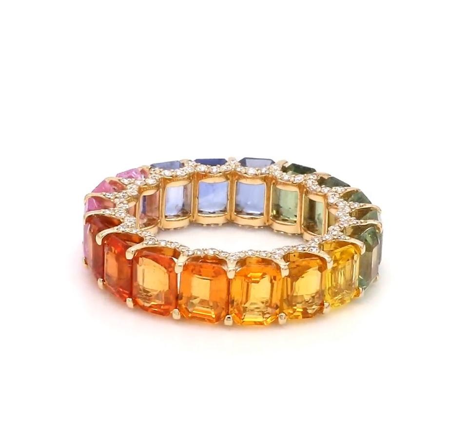 Rainbow sapphire emerald cut eternity band ring with diamonds in  18k gold, Natural 7ct octagon cut sapphire ring gold, Rainbow ring gold

STONE DETAILS :
✦ Gemstone: Rainbow Sapphire
✦ Gemstone Type : Natural
✦ Gemstone Size : 5x4 mm
✦ Gemstone