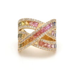 Natural 6.29cts Multi-sapphire & 1.13cts Diamond Ring in 18k Gold