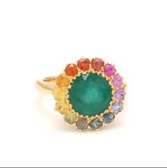 Natural 3.46cts Emerald & 1.46cts Multi-sapphire Ring in 18k Gold