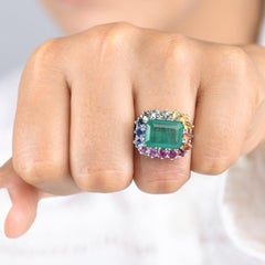 Natürlicher 5.96cts Smaragd & 2.26cts Multi-Saphir Ring in 18k Gold