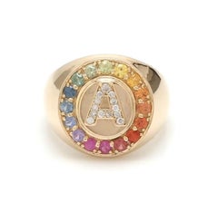 Natural 0.83cts multi-Sapphire & 0.08cts Diamond Ring in 18k Gold