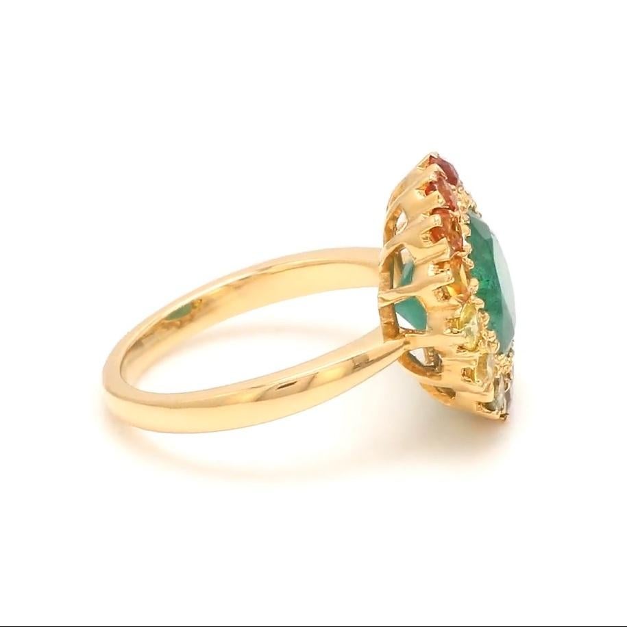 Natürlicher Smaragd  Mehrfarbiger Saphirring aus 18k Gold (Asscher-Schliff) im Angebot
