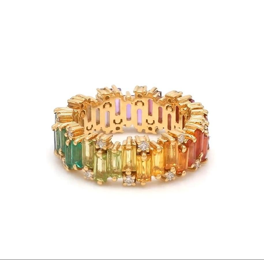 Taille Asscher Bague saphir naturel multicolore en or 18 carats en vente