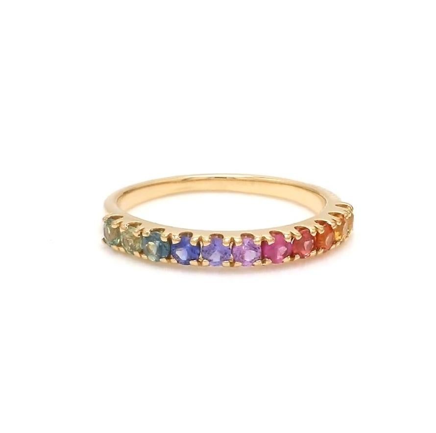 Taglio Asscher Anello con zaffiro naturale multicolore in oro 18k in vendita