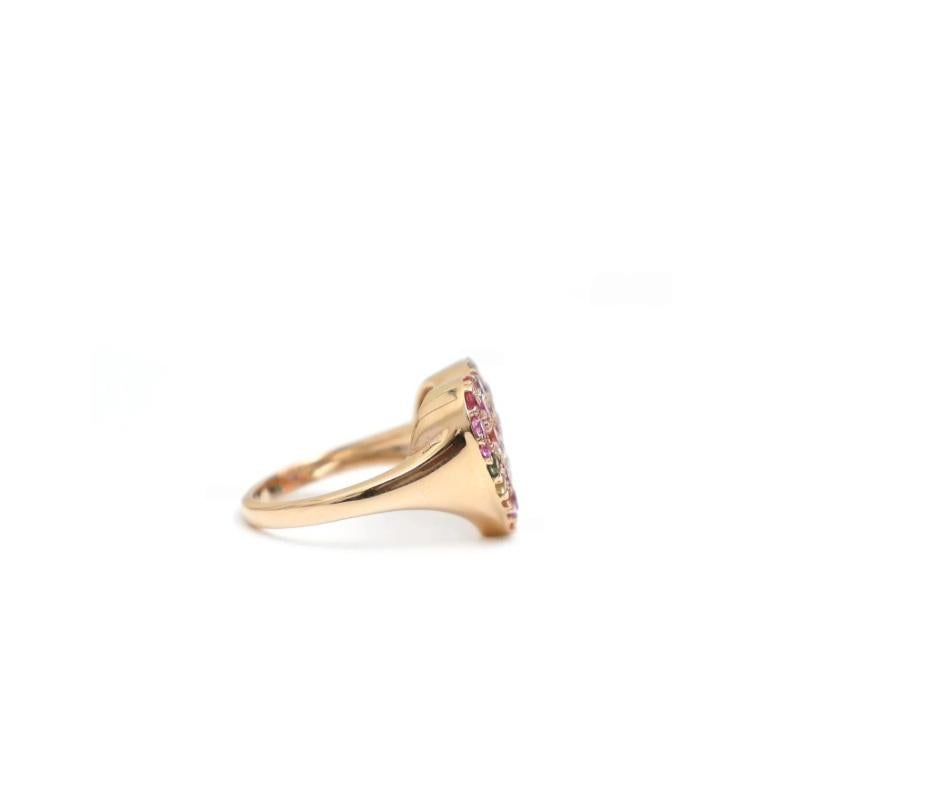 Taille Asscher Bague saphir naturel multicolore en or 18 carats en vente
