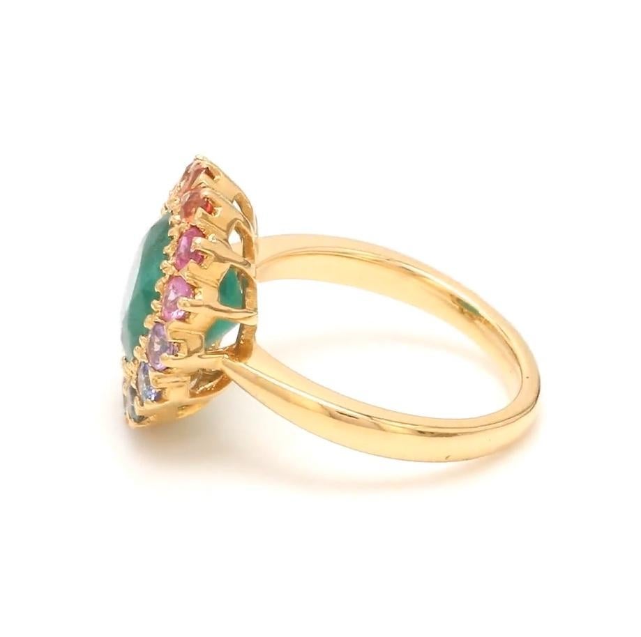 Natürlicher Smaragd  Mehrfarbiger Saphirring aus 18k Gold Damen im Angebot