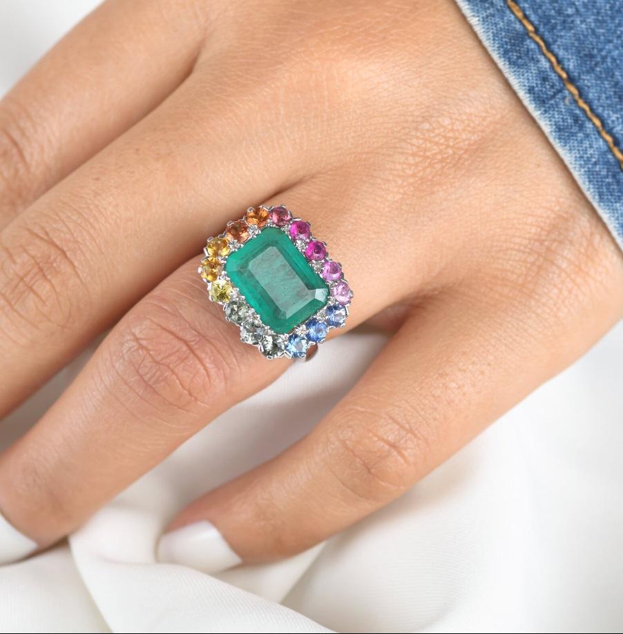 Bague saphir naturel multicolore en or 18 carats Pour femmes en vente