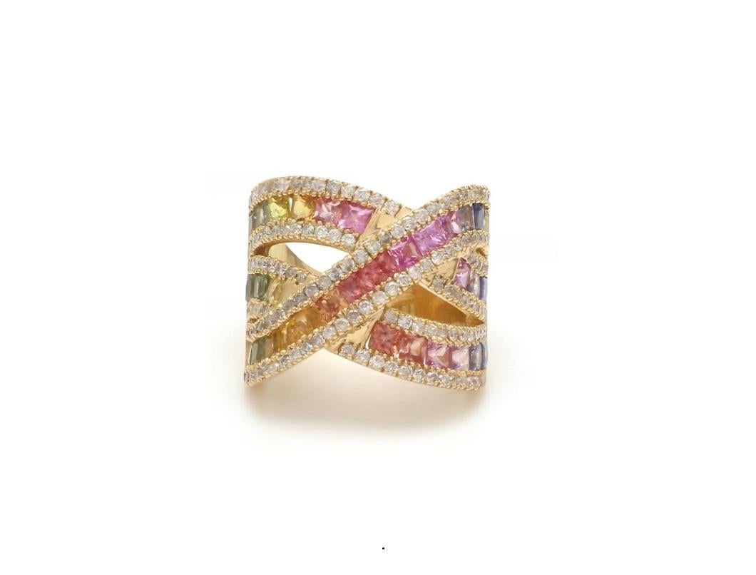 Bague saphir naturel multicolore en or 18 carats en vente 1