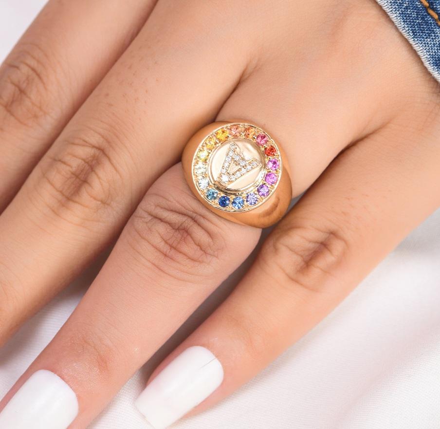 Natural multi colour sapphire ring in 18k gold in vendita 4