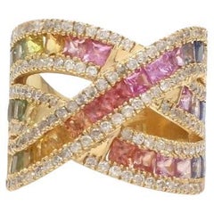 Natural multi colour sapphire ring in 18k gold