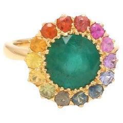 Natural Emerald  multi colour sapphire ring in 18k gold