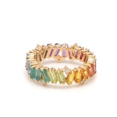 Natural 3.53cts Multi-sapphire & 0.15cts Diamond Ring in 14k Gold