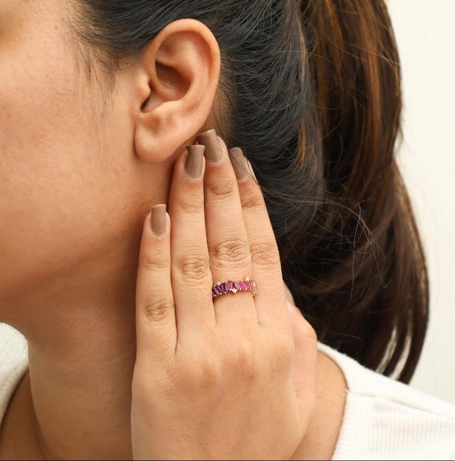 Bague zig Zag en or 14k avec saphir naturel multicolore Neuf - En vente à jaipur, IN