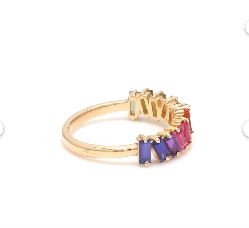 Bague zig Zag en or 14k avec saphir naturel multicolore Pour femmes en vente