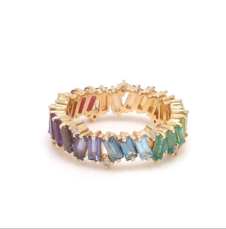 Bague zig Zag en or 14k avec saphir naturel multicolore en vente 3