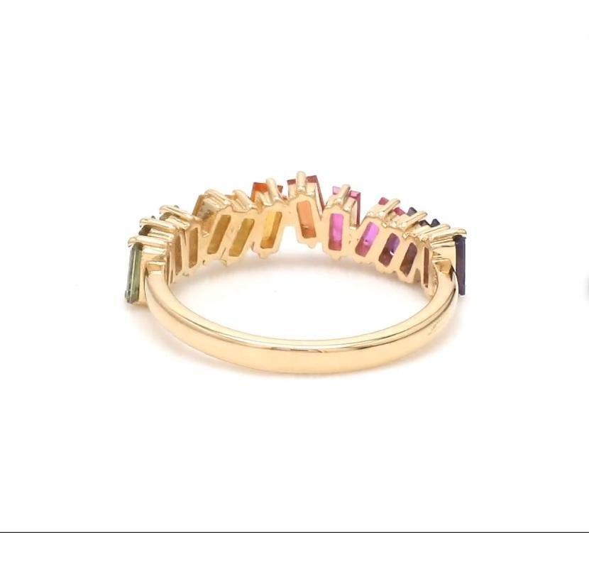 Bague zig Zag en or 14k avec saphir naturel multicolore en vente 3