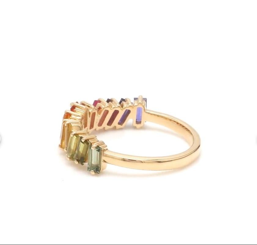 Bague zig Zag en or 14k avec saphir naturel multicolore en vente 4
