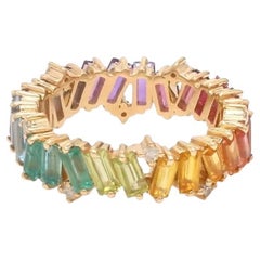 Anello Zig Zag con zaffiro naturale multicolore in oro 14k