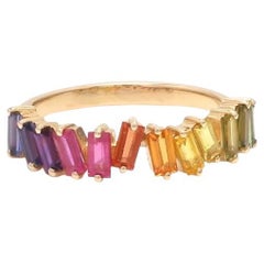 Anillo en zig zag de zafiro natural multicolor en oro de 14k