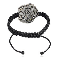 Geoda natural multidrisa y pavé de diamantes Pulsera de macramé negro de plata oxidada