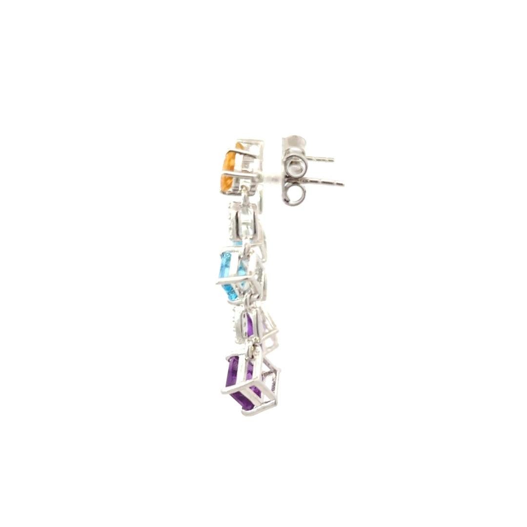 Modernist Natural Multi Gemstone Dangle Earrings in 925 Sterling Silver Gift for Mother For Sale