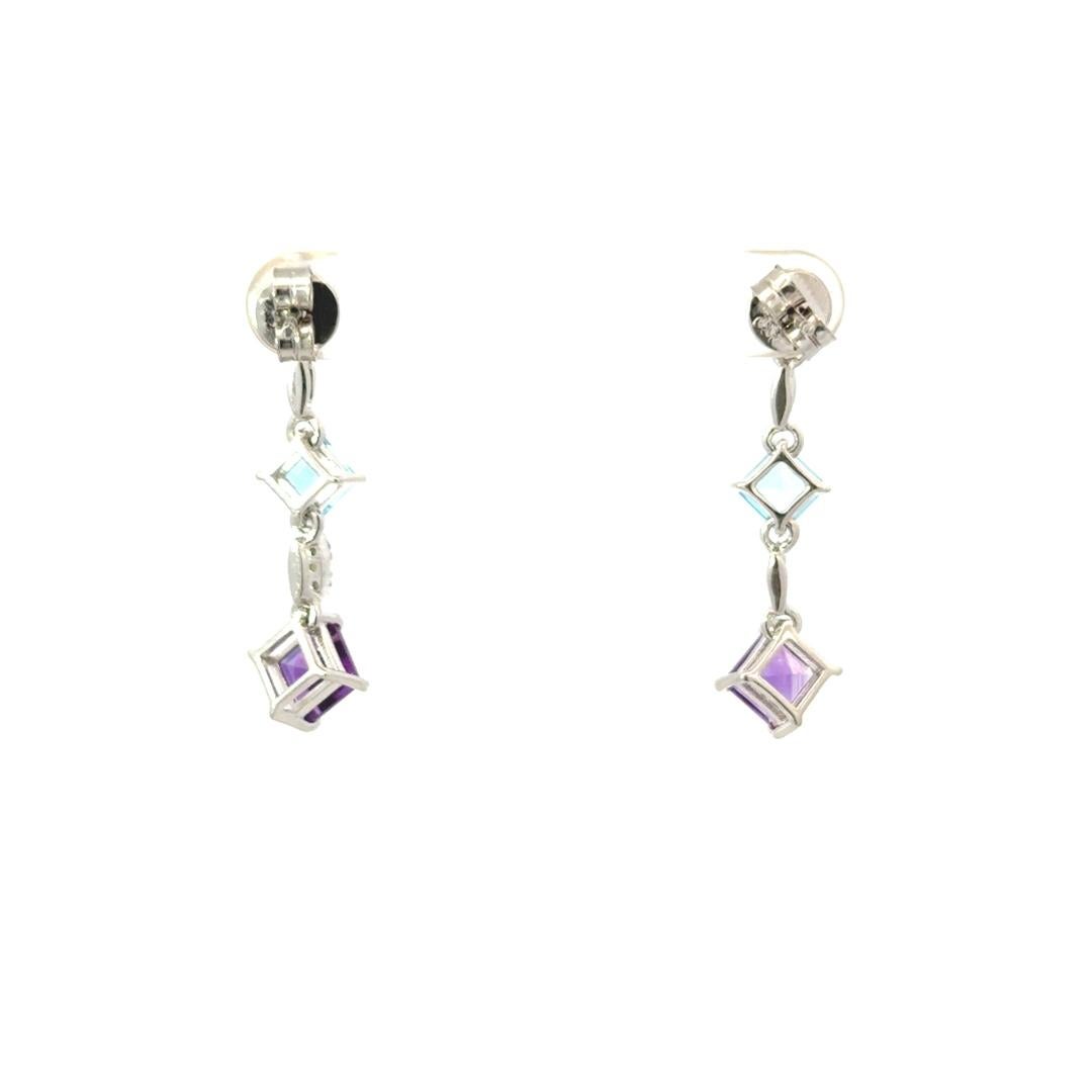 Natural Multi Gemstone Dangle Earrings in 925 Sterling Silver Gift for Mother For Sale 1