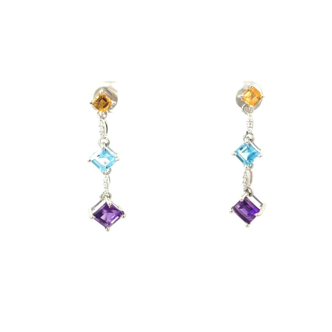 Natural Multi Gemstone Dangle Earrings in 925 Sterling Silver Gift for Mother For Sale 2
