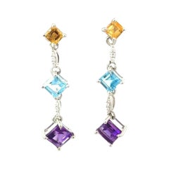 Pendientes colgantes de multigema natural en plata de ley 925 Regalo para mamá