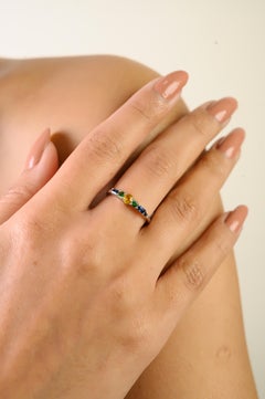Natural Multi-Gemstone Five-Stone Ring in 14K White Gold Everyday Jewelry
