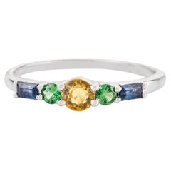 Natural Multi-Gemstone Five-Stone Ring in 14K White Gold Everyday Jewelry
