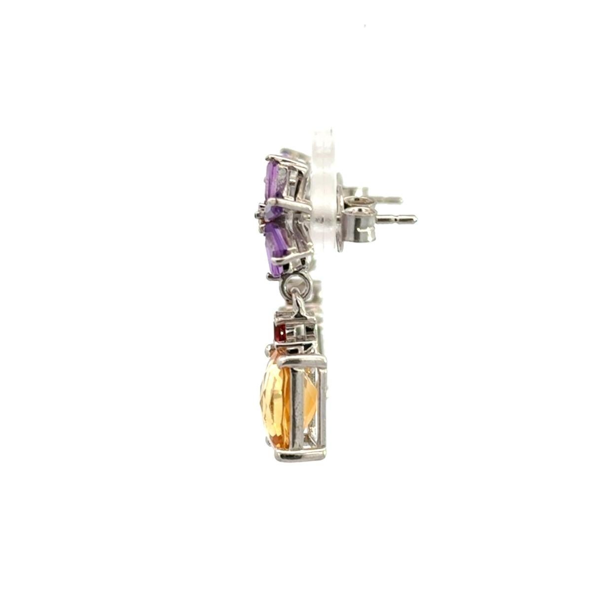 Art Nouveau Natural Multi Gemstone Flower Dorp Earrings for Mother Gift In Solid Silver For Sale
