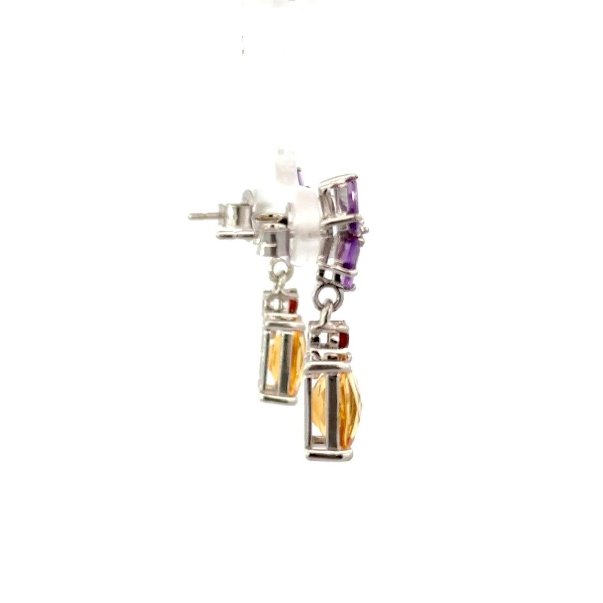 Natural Multi Gemstone Flower Dorp Earrings for Mother Gift In Solid Silver In New Condition For Sale In New York, NY
