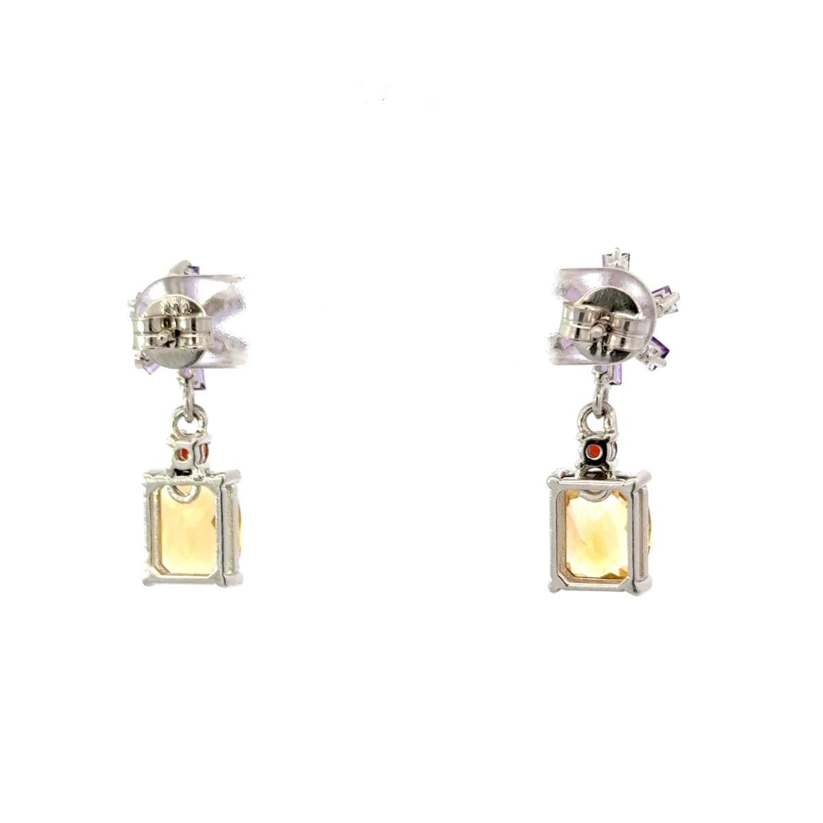 Women's Natural Multi Gemstone Flower Dorp Earrings for Mother Gift In Solid Silver For Sale