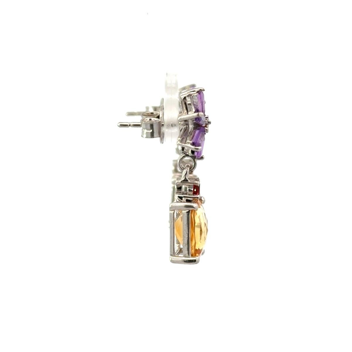 Natural Multi Gemstone Flower Dorp Earrings for Mother Gift In Solid Silver For Sale 1