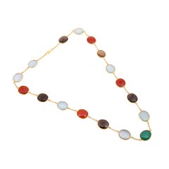 Natural Multi Quartz 99.05cts Chain Necklace in 18k Gold