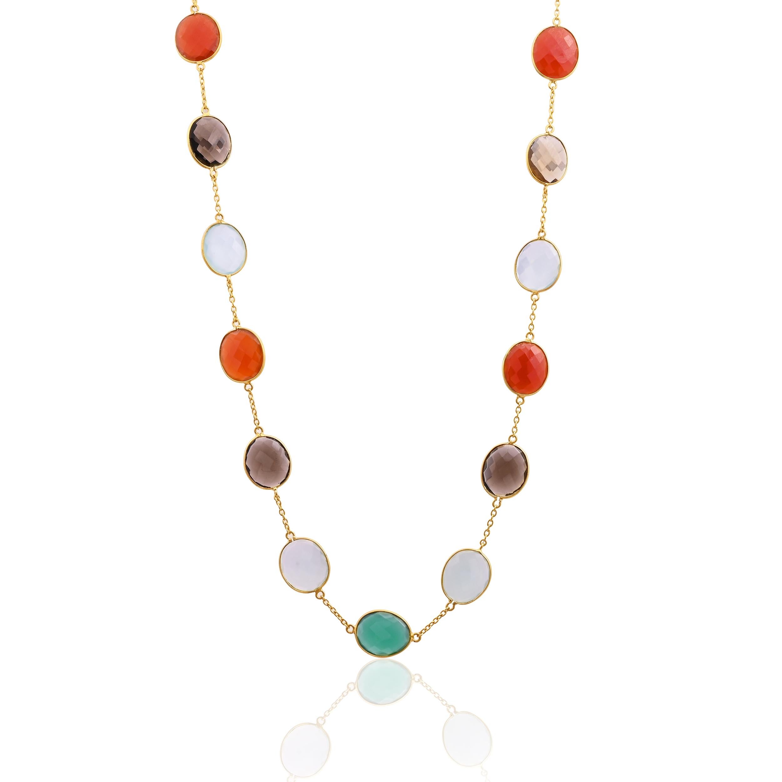 Chaîne collier multi Qurtz 99,05 cts en or 18 carats en vente 1