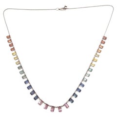 Natural Multi Sapphire 11.05CTS & 0.35CTS Diamond Necklace in 14k Gold