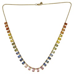 Natural Multi Sapphire 11.05CTS & 0.35CTS Diamond Necklace in 14k Gold