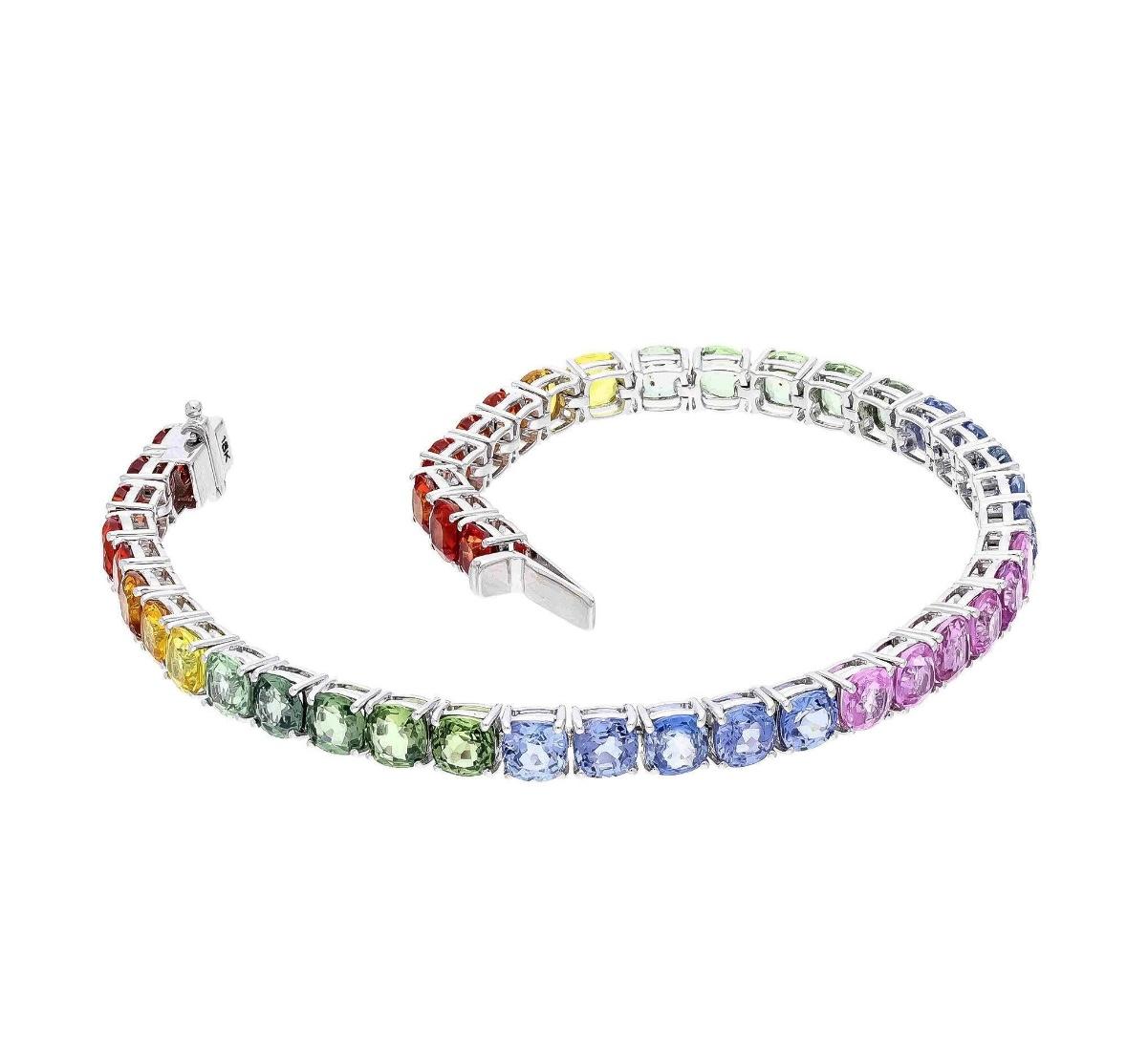 Mixed Cut Natural multi sapphire 15.63cts tennis bracelet in 18k gold