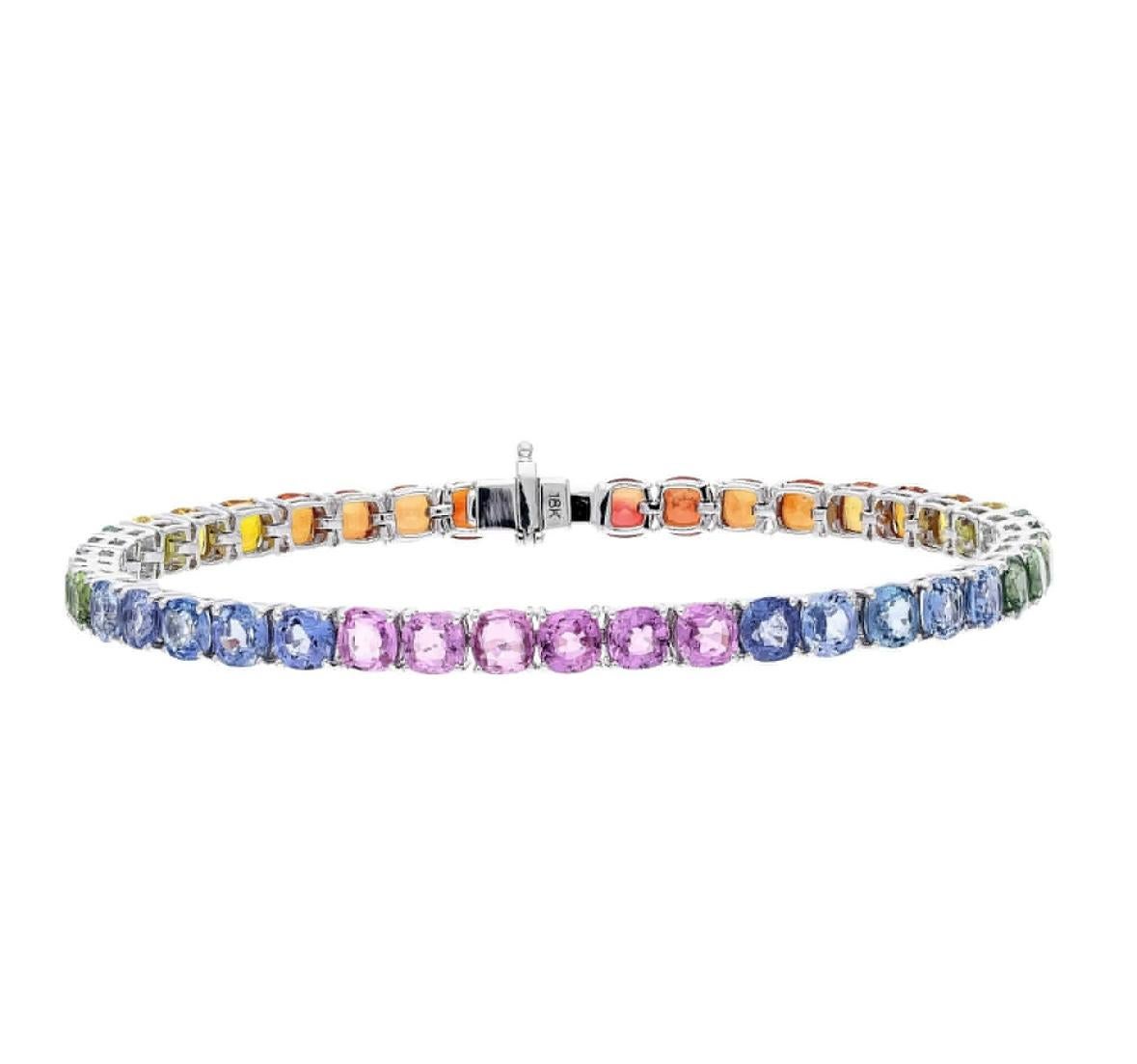 Natural multi sapphire 15.63cts tennis bracelet in 18k gold In New Condition In jaipur, IN