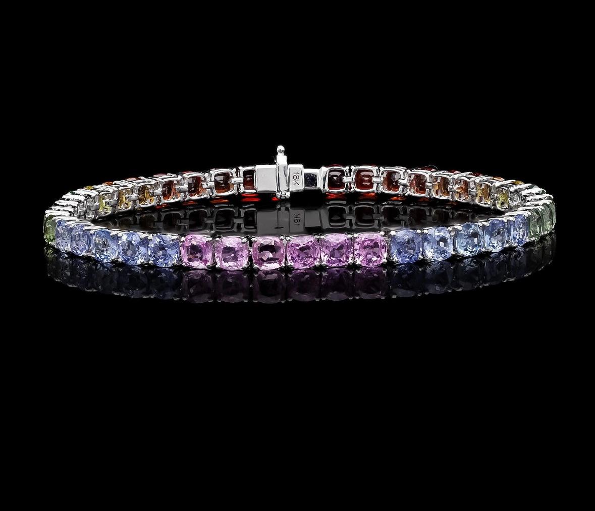 Women's Natural multi sapphire 15.63cts tennis bracelet in 18k gold