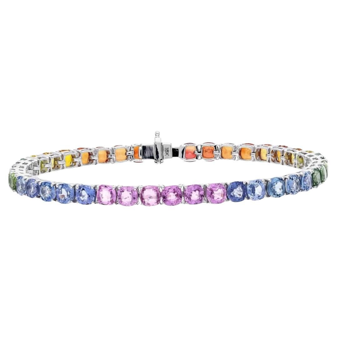 Natural multi sapphire 15.63cts tennis bracelet in 18k gold