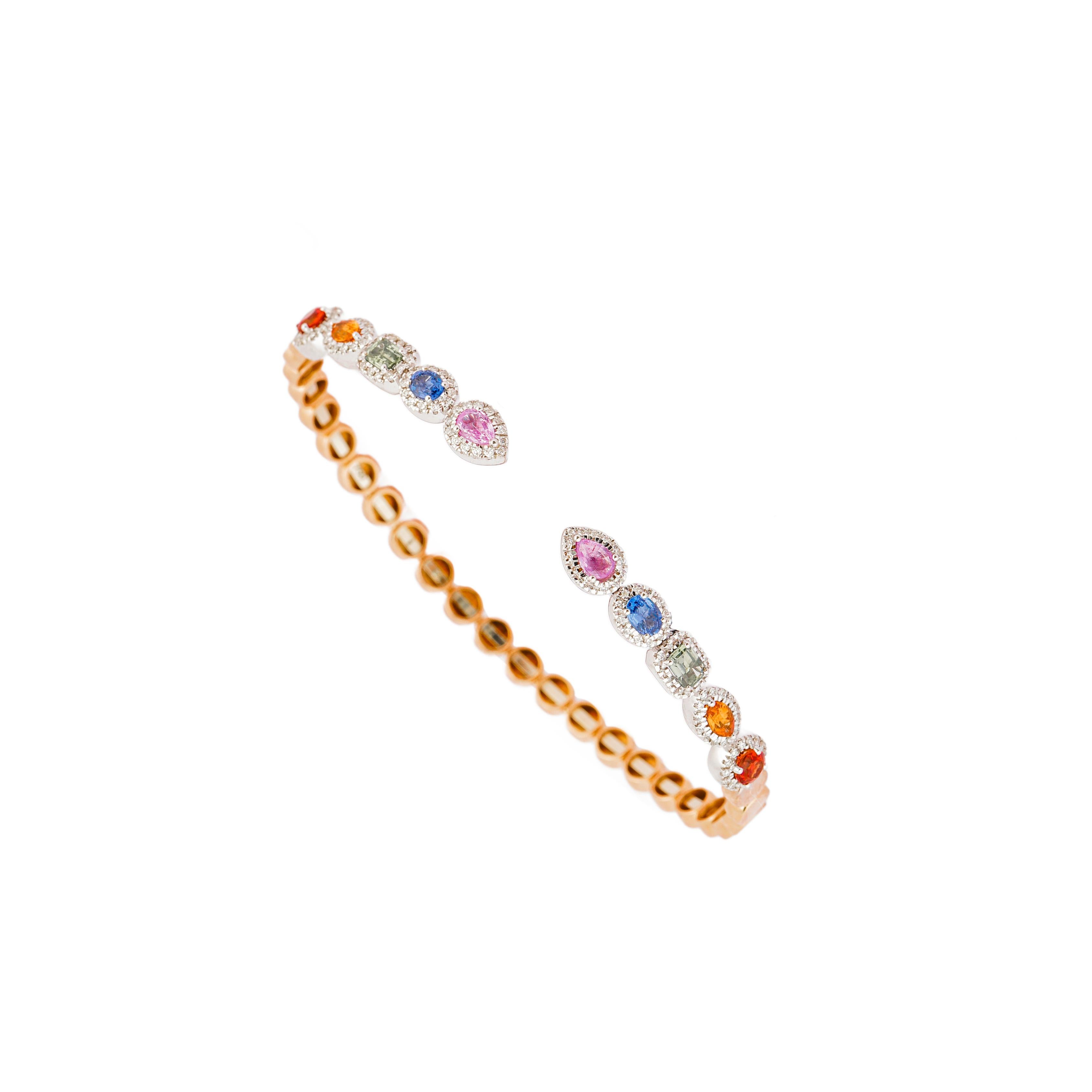 Pulsera de zafiro múltiple natural 1,96cts, diamante 0,36cts en oro de 18k Corte Asscher en venta