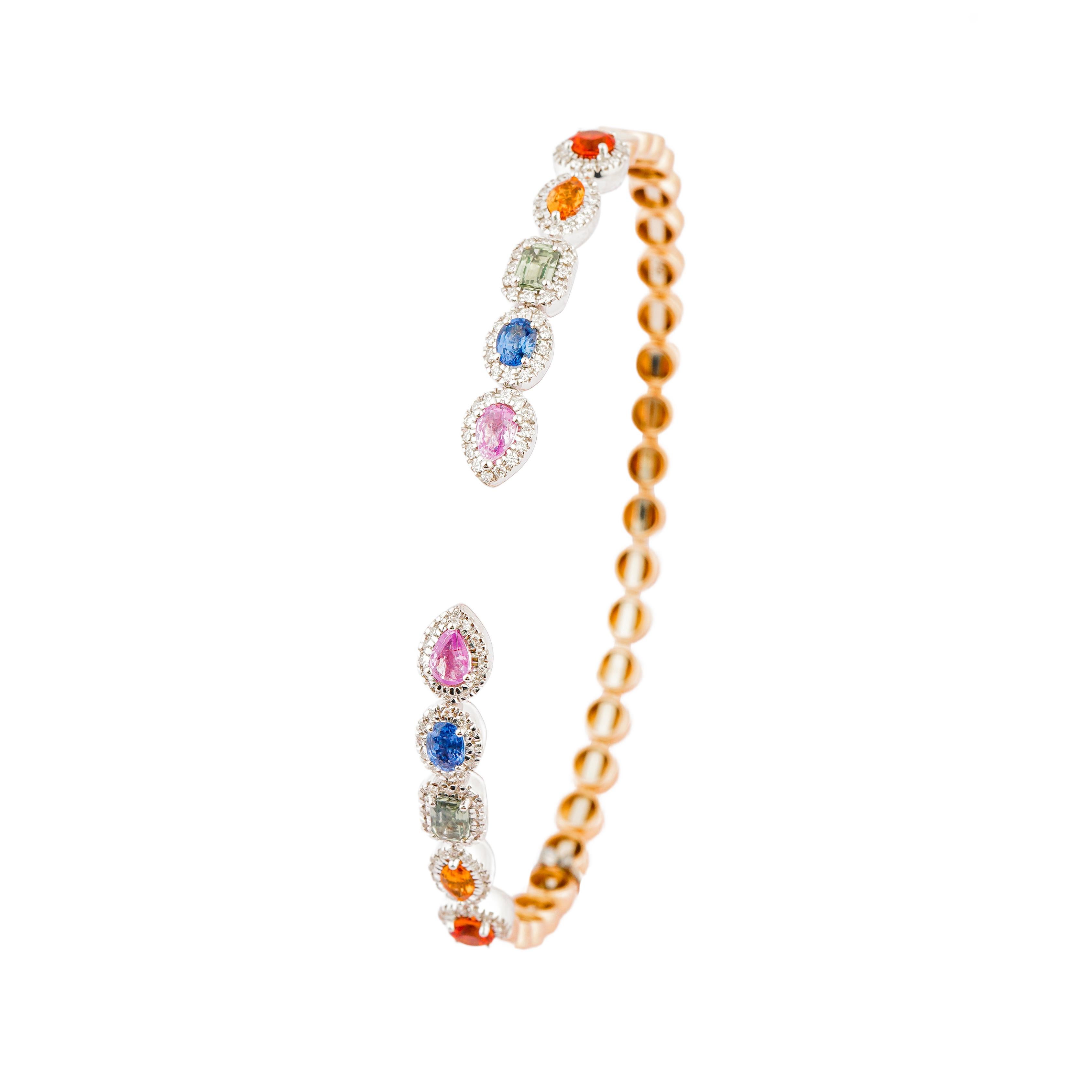 Bracelet en or 18k saphir multi naturel 1.96cts, diamant 0.36cts en vente 1