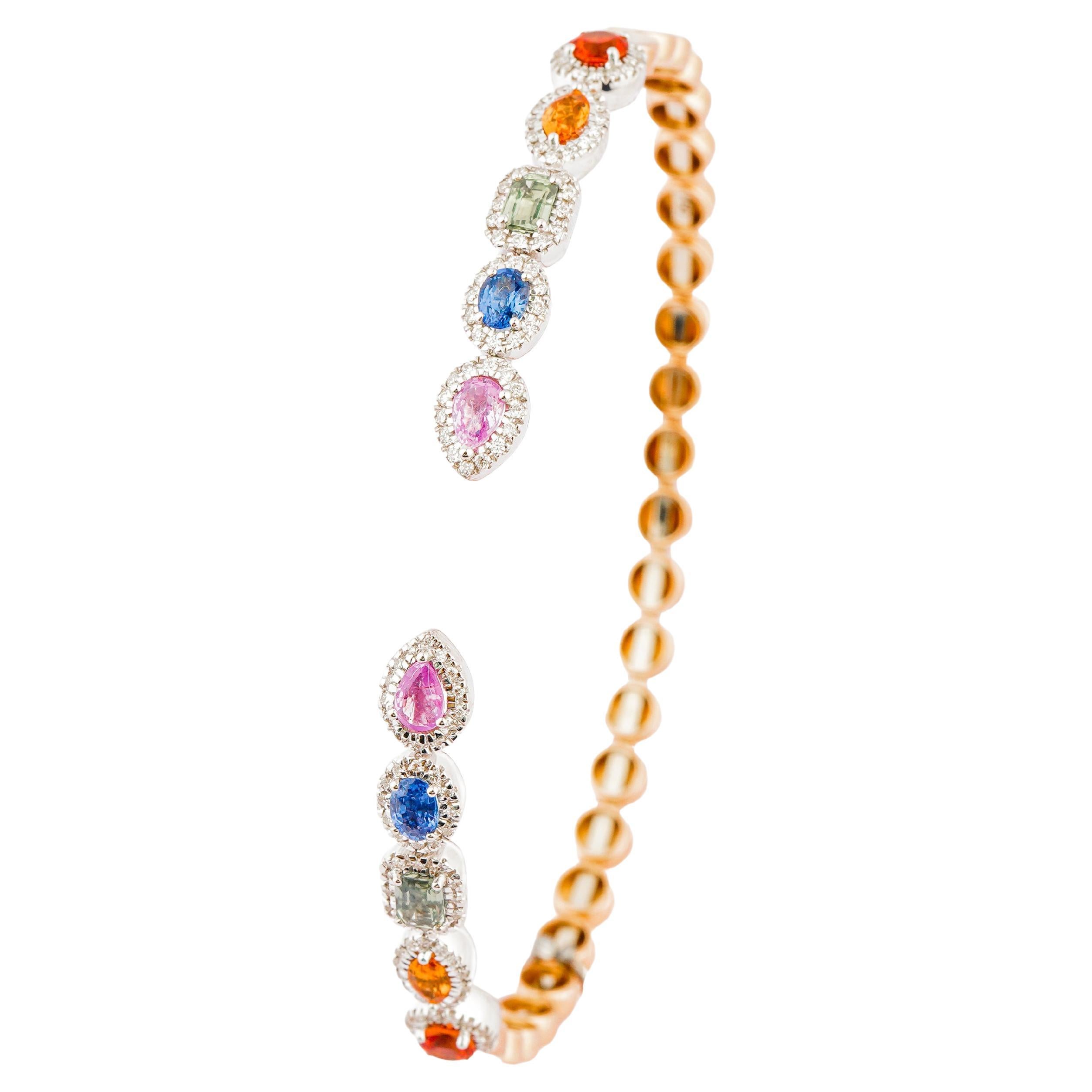 Pulsera de zafiro múltiple natural 1,96cts, diamante 0,36cts en oro de 18k