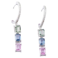 Orecchino multi zaffiro naturale da 2,54 carati e diamante da 0,26 carati in oro 14k