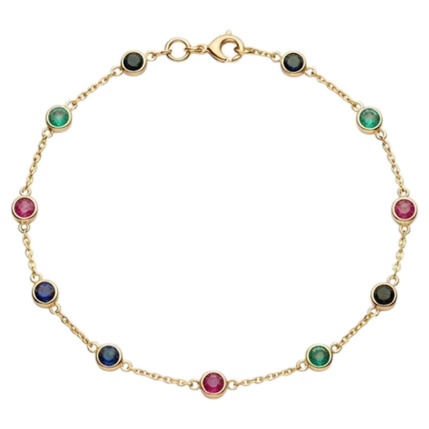 18K Yellow Gold Multi-Sapphire Bracelet, 2.55 Carats, Designer